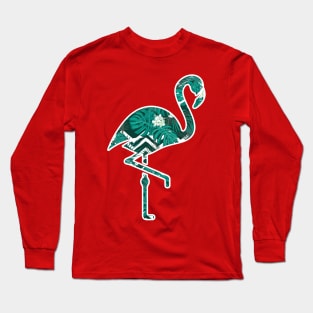 Tropical Floral Flamingo Blue Long Sleeve T-Shirt